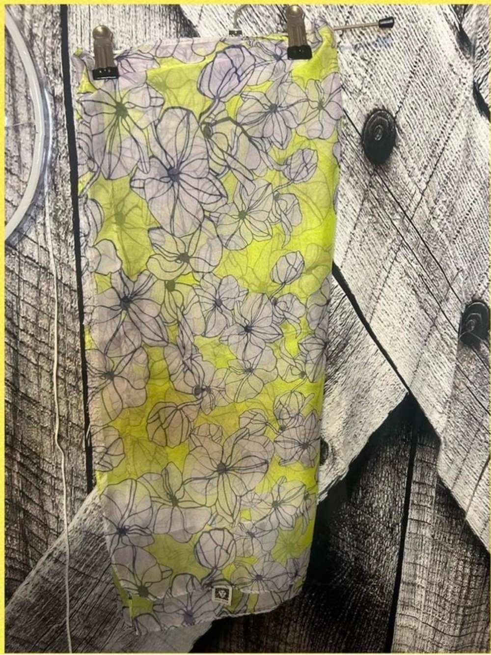 Source Unknown Yellow Floral Sheer Scarf with White Blossoms